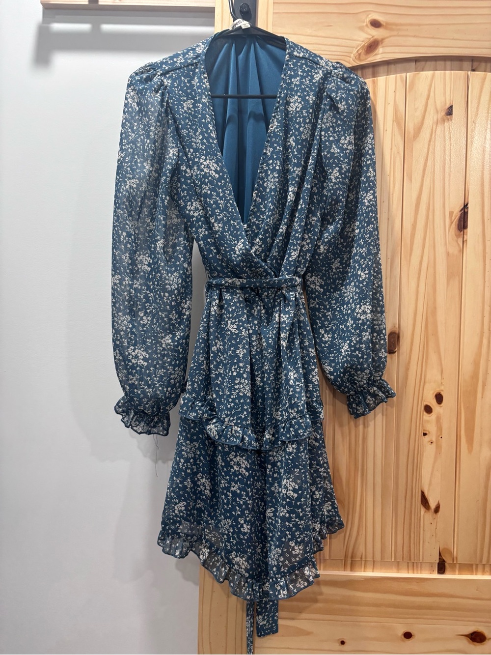 Inspired Hearts Teal Blue Floral Wrap Mini Dress